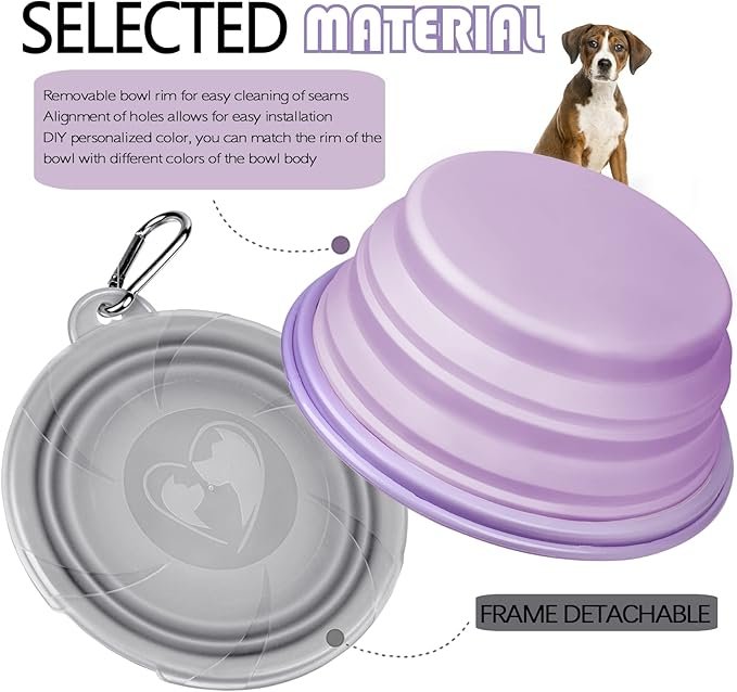 3 Collapsible Dog Bowls - Portable Travel Dog Bowls with Lids & Carabiners, 2 Pack Silicone Feeding Watering Pet Bowls for Dogs Cats, 450ml/15oz Collapsable Doggy Bowl for Walking Hiking