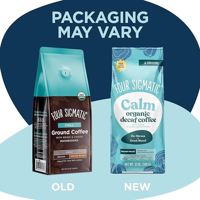 1 12oz Bag of Swiss Water Decaf Coffee Ground with Organic Chaga & Reishi Mushroom Extracts for Immune Support and Stress Relief by Four Sigmatic