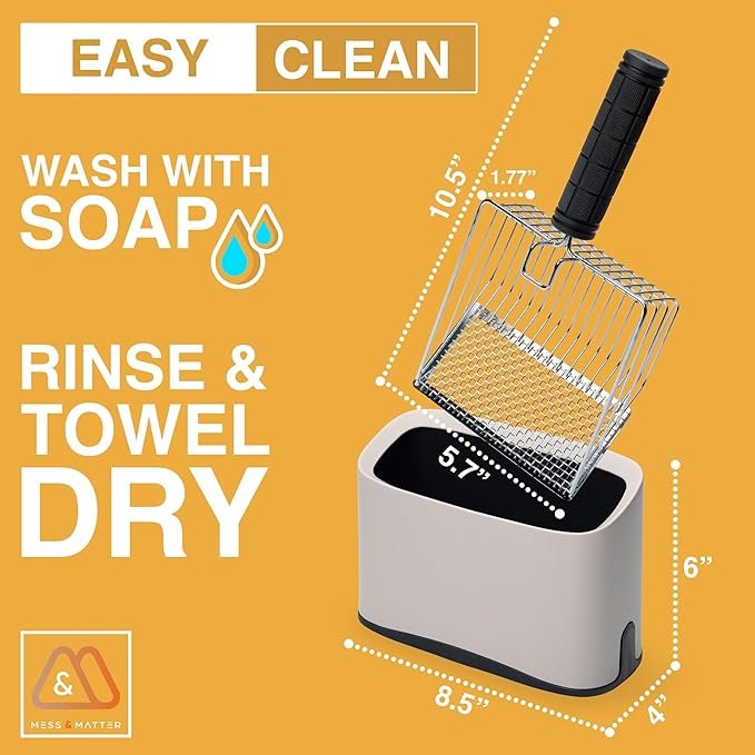 3 Heavy-Duty Metal Cat Litter Scoop with Holder - Non-Stick Speed Sifting Litter Box Scooper Captures All Clumps - Cat Litter Sifter Shovel with Comfy Handle - Includes Litter Bags & Non-Slide Clip