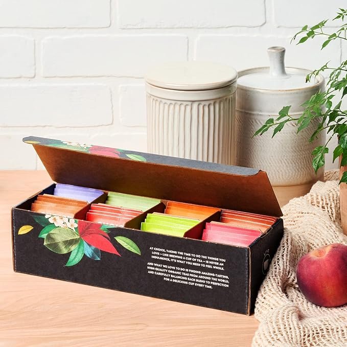 2 Choice Organics Sipping Box Tea Sampler, Variety Gift Box, 32 Total Tea Bags, 8 Flavors, Caffeinated and Caffeine-Free Teas, Sustainably Sourced Organic and Non-GMO Ingredients
