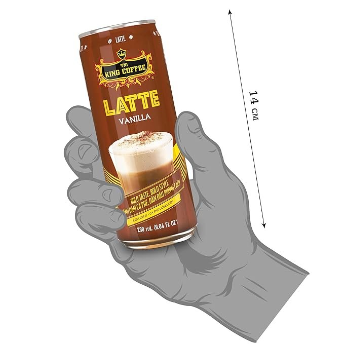 1 Instant Latte Vanilla Coffee, King Coffee's Signature Flavor, 8.04 Fl Oz Can 238 ml (Pack of 6)