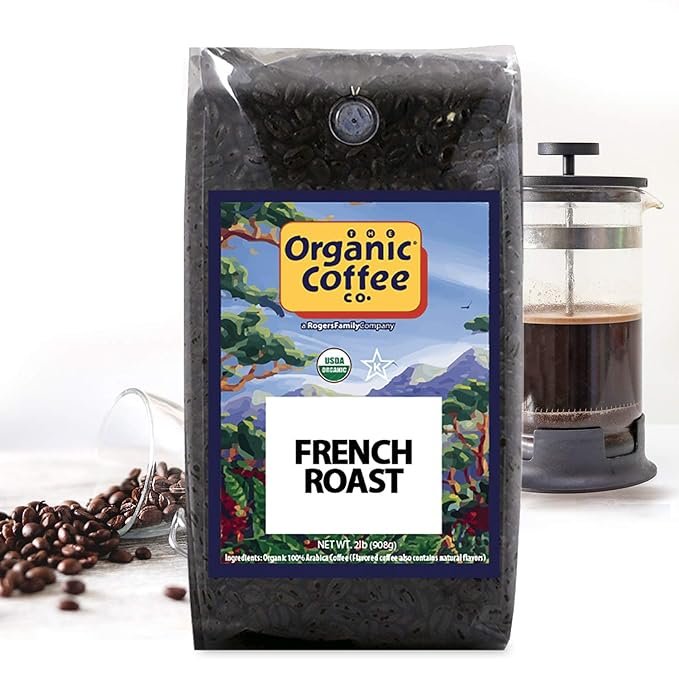 2 The Organic Coffee Co. Whole Bean Coffee - French Roast (2lb Bag), Dark Roast, USDA Organic