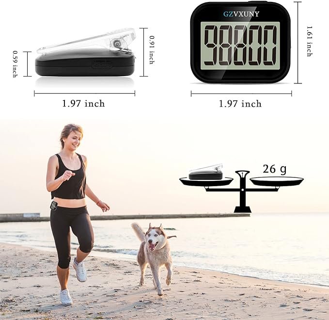 5 Gzvxuny Pedometer for Walking, Pedometer Clip On Step Counter with Large Display and Lanyard, Accurate Track Steps, Simple Pedometers for Steps Clip On for Seniors, Kids, Men and Women - Black