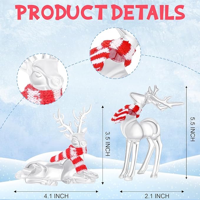 1 Queekay 2 Pcs Acrylic Christmas Reindeer Ornaments Clear Deer Figurine and Reindeer Table Top Decorations Holiday Table Centerpiece（Vivid Style）