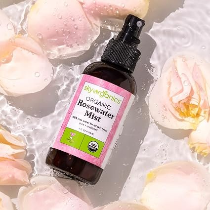 3 Sky Organics Organic Rosewater Facial Mist for Face, 100% Pure & Steam-Distilled USDA Certified to Hydrate, Balance & Refresh, 4 fl. Oz