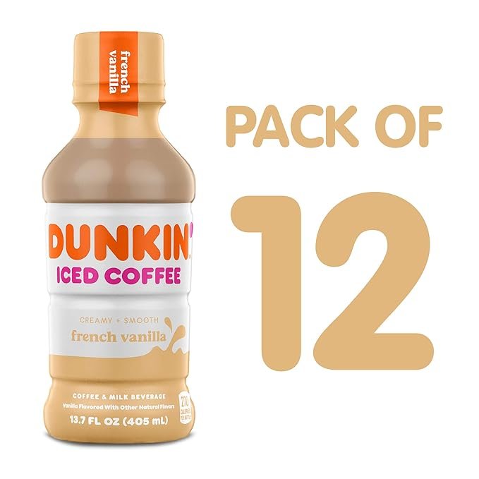 4 Dunkin Donuts Iced Coffee, French Vanilla Blend, 13.7 Fl oz (Pack of 12)