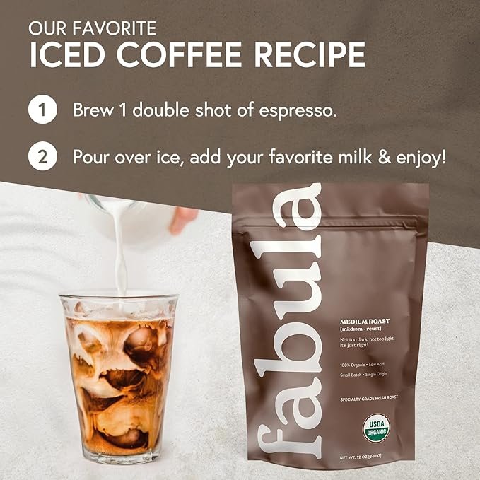 5 Fabula Low Acid Coffee Beans Whole, USDA Organic Coffee Beans Medium Roast - Non-GMO - No Molds - Mycotoxins Pesticides Free - Single Origin Coffee - 12 oz