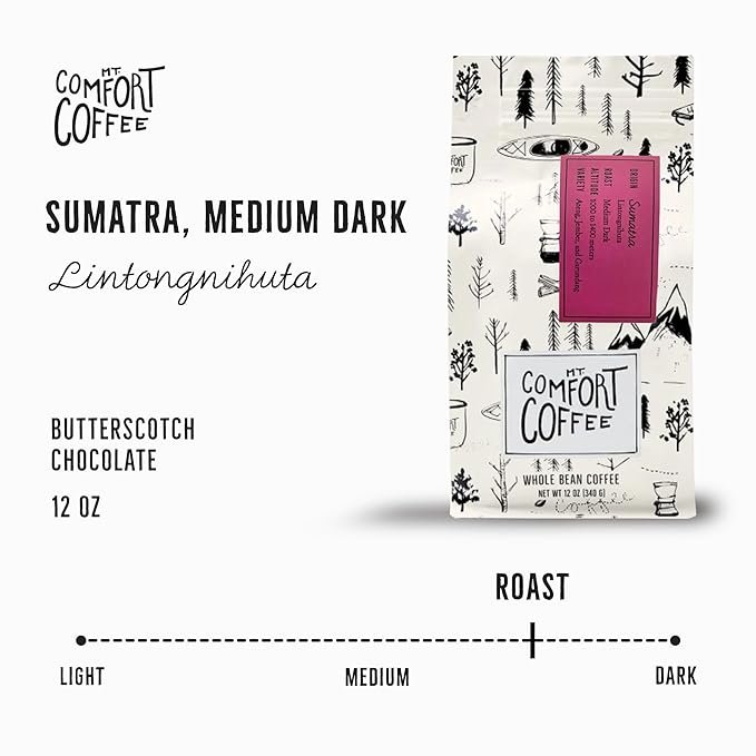 1 Mt. Comfort Coffee Sumatra Medium Dark Roast, 12 Ounce - Flavor Notes of Butterscotch and Chocolate - Sourced From Small, Indonesian Coffee Farms - Roasted Whole Beans