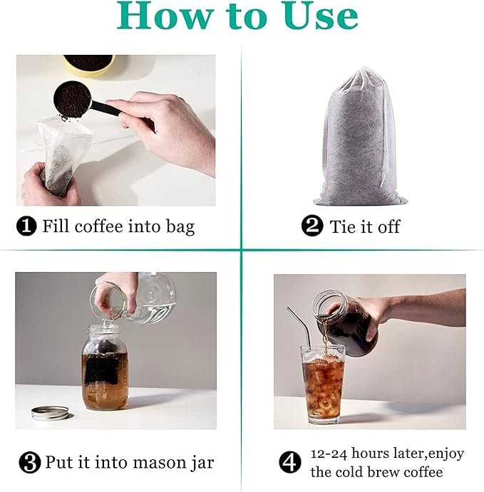1 Yzurbu 100pcs Filter Bags, 6'' x 8'' Cold Beverage Sachets for Ground Coffee & Tea
