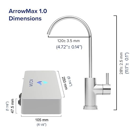 5 Acuva- ArrowMax 1.0 PureFlow Water Purification System, Compact Under Sink Filtration with Intelligent Tap, Multifunctional Power Source, Sleek Brushed Nickel Finish