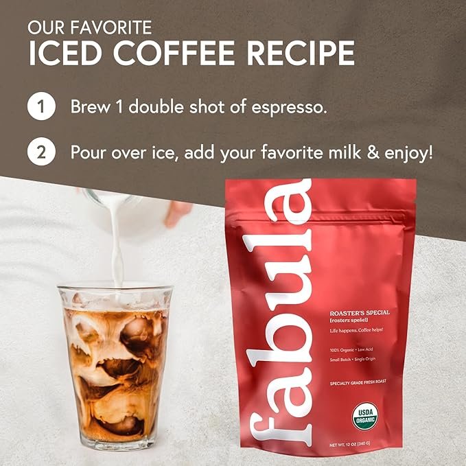 5 Fabula Coffee Half-Caff Medium Roast Whole Beans - Organic - Low Acid - Single Origin - Non-GMO - Mold Free - 12 Ounces