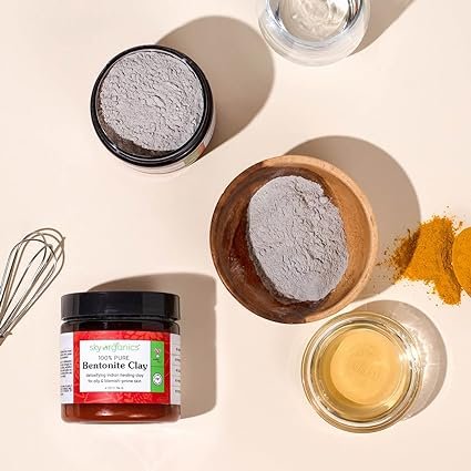2 Sky Organics Indian Healing Clay with Detoxifying Bentonite Clay for Face, 100% Pure to Detoxify, Purify & Cleanse, 4 Oz.