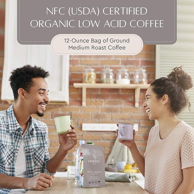 4 Lifeboost Coffee Medium Roast Swiss Water Decaf Coffee Ground - Low Acid Single Origin USDA Decaf Organic Coffee - Non-GMO Coffee Third Party Tested For Mycotoxins & Pesticides - 12 Ounces