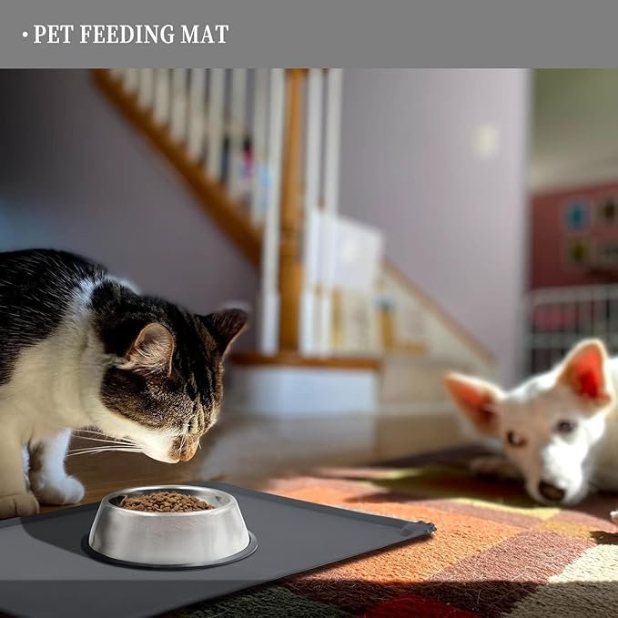 4 Reopet Silicone Pet Feeding Mat, Waterproof Dog Cat Food Mat with Raised Edges, Dog Cat Water Bowl Placemats, Dog Cat Feeding Mats for Food and Water Prevent Spill, Multiple Colors & Sizes for Pets