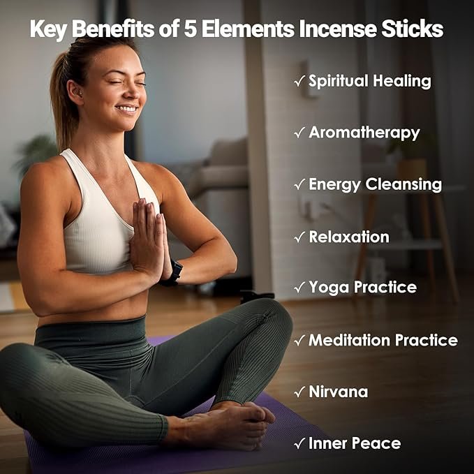 3 Premium 5 Elements Incense Sticks| for Meditation, Yoga, Rituals, Aromatherapy, Energy Cleansing| Wooden Incense Holder| 20 Sticks x 7 Variety Pack, Last 60 Min. Each