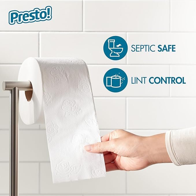 1 Amazon Brand - Presto! Toilet Paper, Soft and Absorbent, 6 Count (Pack of 4), 24 Family Mega Rolls = 120 regular rolls
