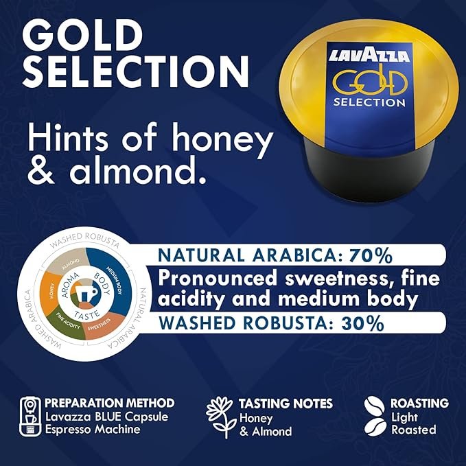 2 Lavazza Blue Capsules Coffee Pods, Premium Selection Pack - Gold Blend and Decaffeinated (Dek) for Lavazza LB Machines (all models), 50 Pods per Variety, Total of 100 Pods.