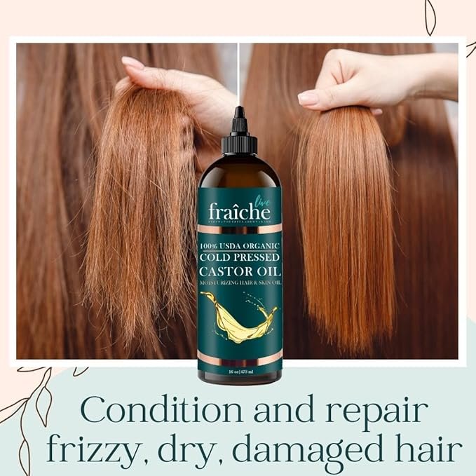 2 Organic Castor Oil (16oz) - Pure Castor Oil Organic Hexane Free Cold Pressed Unrefined Bottle - Natural Hair Growth Oil for Moisturizing & Healing Dry Skin - Castor Oil for Skin & Hair Treatment Oil