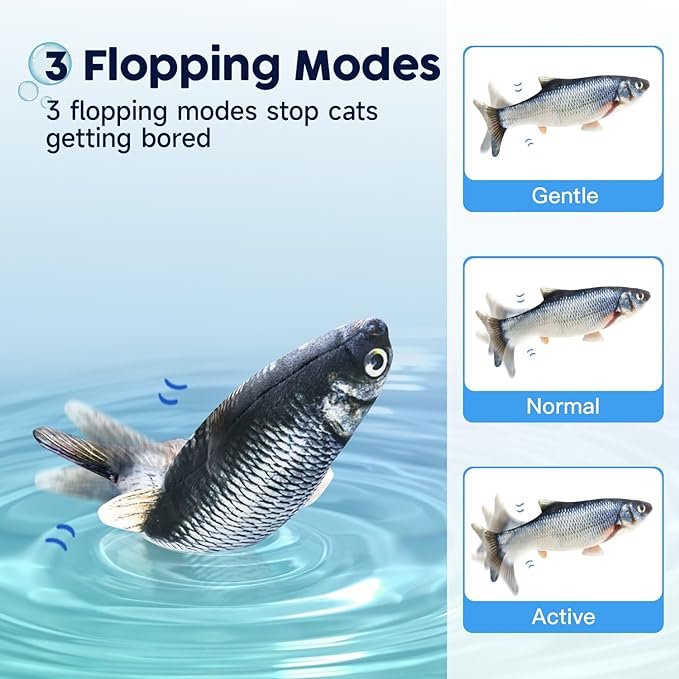 1 Potaroma Cat Toys Flopping Fish with SilverVine and Catnip, Moving Cat Kicker, Floppy Wiggle Fish for Small Dogs, Interactive Motion Kitten Exercise Toys, Mice Animal Toys 10.5"