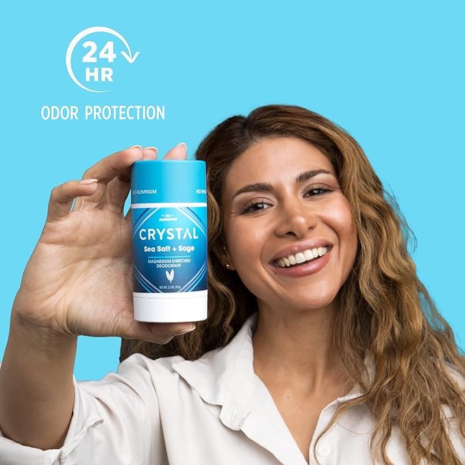 1 Crystal Magnesium Solid Stick Natural Deodorant, Non-Irritating Aluminum Free Deodorant for Men or Women, Safely and Effectively Fights Odor, Baking Soda Free, Sea Salt + Sage, 2.5 oz