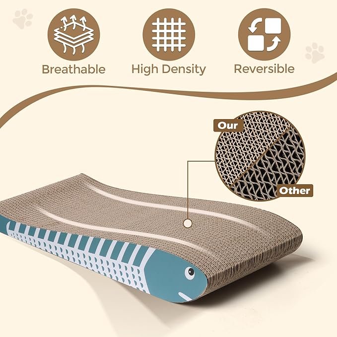3 ComSaf Cat Scratching Board 2 Pack, Cat Scratcher Cardboard, Curved Cat Scratcher, Cute Cat Scratch Pad for Kitty, Recycle Cardboard Cat Scratcher, Double-Sided Pad for Long Lasting Use (Blue)