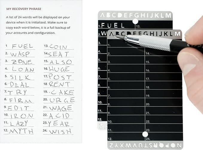 1 Crypto Seed Bank - Steel Plates for Crypto Seed Phrase Storage - Easy and Precise Engraving for Bitcoin Cold Wallet Seed Backup - Engrave 48 Words - for Ledger Nano and Trezor One Hardware Wallets