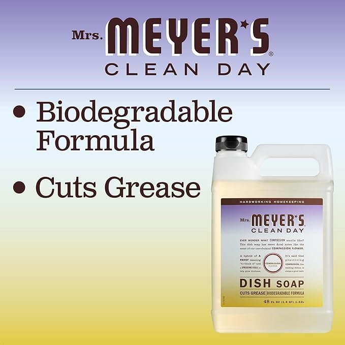 3 MRS. MEYER'S CLEAN DAY Liquid Dish Soap Refill, Biodegradable Formula, Compassion Flower, 48 fl. oz