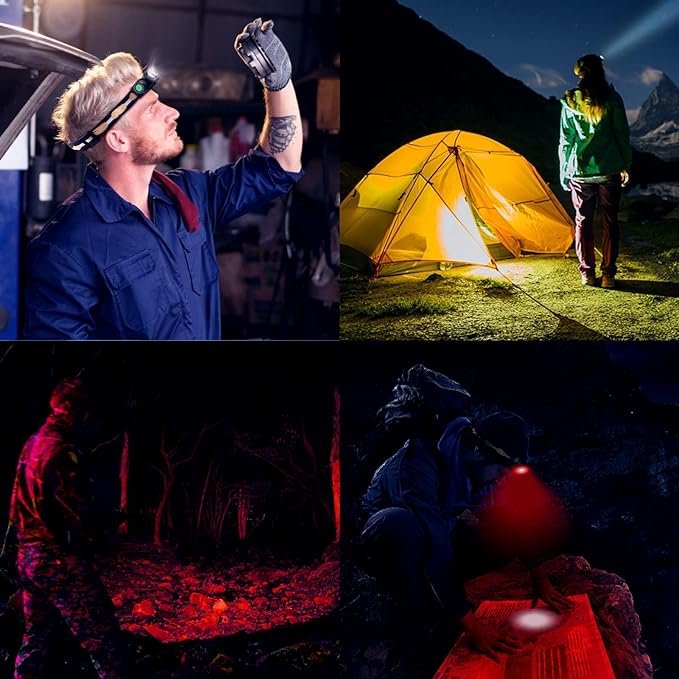 4 77outdoor LED Rechargeable Red Headlamp, D25LR Powerful Lightweight Head Flashlight with 90 High CRI Bright White Light and 660nm Deep Red Light, USB Charging for Camping, Hiking, Hunting