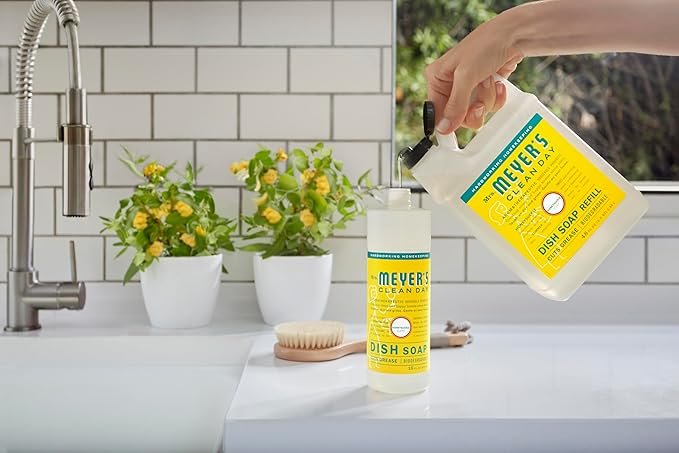 4 MRS. MEYER'S CLEAN DAY Liquid Dish Soap Refill, Biodegradable Formula, Honeysuckle, 48 fl. oz