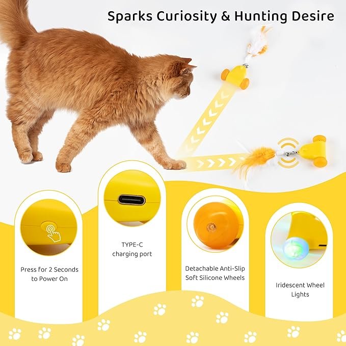 2 Automatic Cat Toy for Indoor Cats - Interactive Mouse and Feather Simulation, Smart Electronic Kitten Toy with LED Light and Type-C Rechargeable, The Best Cat Exercise Toys for Happy Cats!
