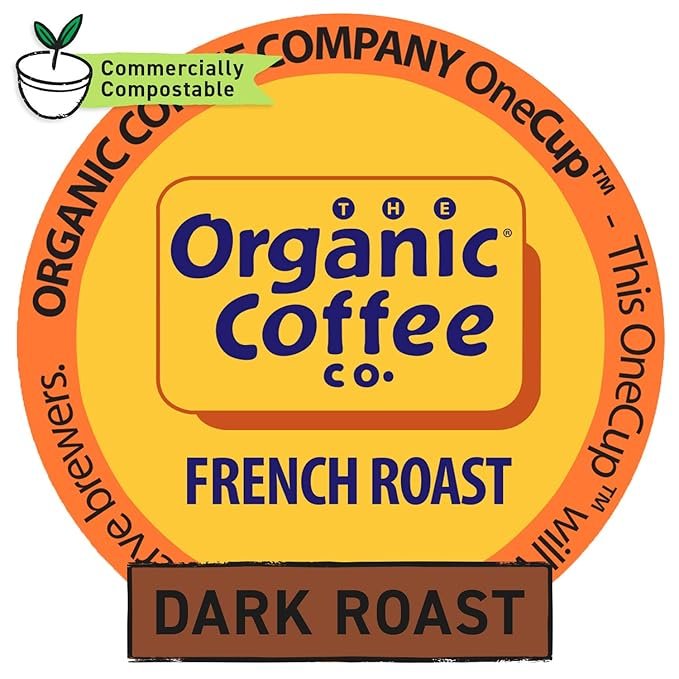 1 The Organic Coffee Co. Compostable Coffee Pods - French Roast (12 Ct) K Cup Compatible including Keurig 2.0, Dark Roast, USDA Organic