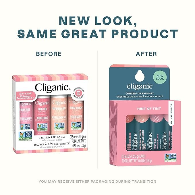 1 Cliganic Tinted Lip Balm - Non-GMO, 4 Colors - Enriched with Vitamin E, Cruelty Free (Packaging May Vary)