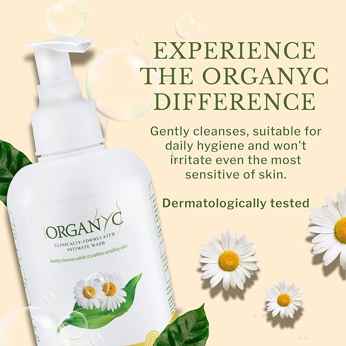 5 Organyc Feminine Intimate Wash for Sensitive Skin with Chamomile, Free from Chlorine, Parabens, SLS/SLES, and Synthetic Perfumes 8.5 Fluid Ounce