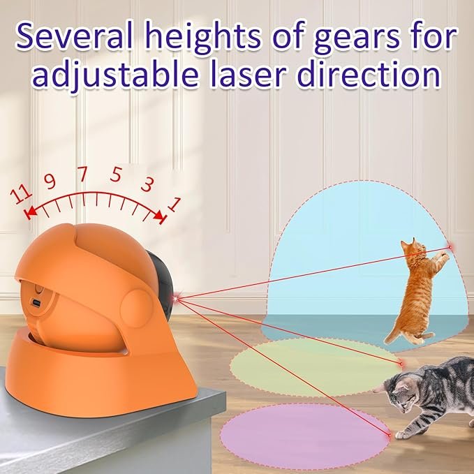 2 Cat Laser Toys Motion Acticated Responsive Interactions, Mix Fast & Slow Laser Game (Orange)