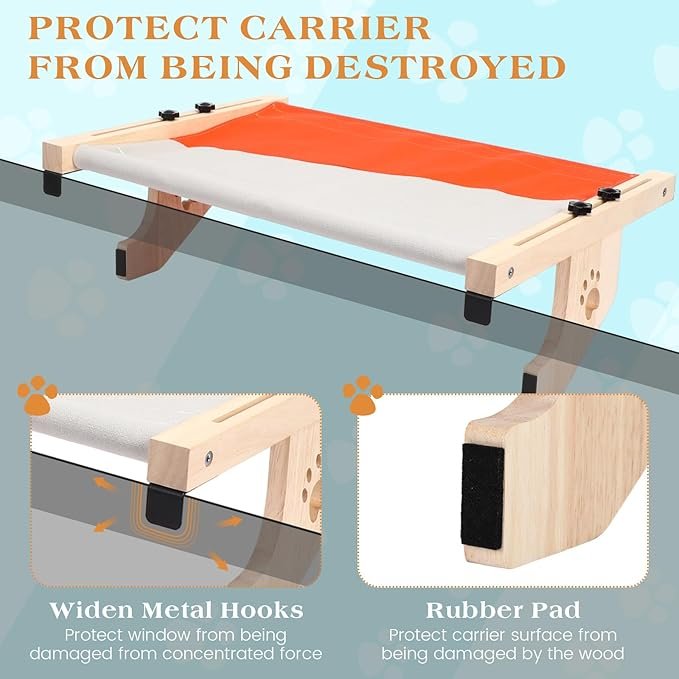 3 Suzile 2 Pack Cat Window Perches Cat Window Hammock for Large Cats Adjust Cat Bed with Wooden and Metal Frame Window Cat Seat Shelf for Indoor Windowsill Bedside Cabinet and Drawer Holds up to 33 Lbs