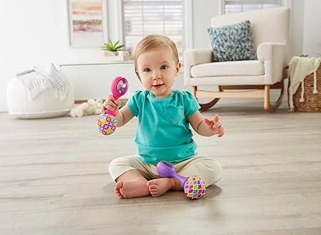 4 Fisher-Price Tummy Time Fawn Wedge + Rattle 'N Rock Maracas, Set of 2 Soft Musical Instruments for Babies 3+ Months, Pink & Purple [Amazon Exclusive]