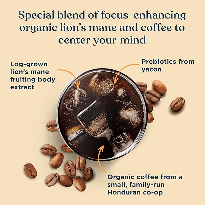 4 FOUR SIGMATIC Organic Cold Brew Coffee Grounds | Dark Roast, Fair Trade Coarse Grounds with Lion's Mane and Chaga | Cold Brew Mushroom Coffee for Crash-Free Focus | 12 oz Bag