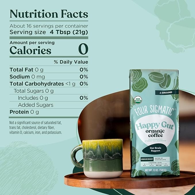 6 12oz Bag of Four Sigmatic's Organic Ground Coffee: Medium Roast with Chaga and Turkey Tail Mushrooms
