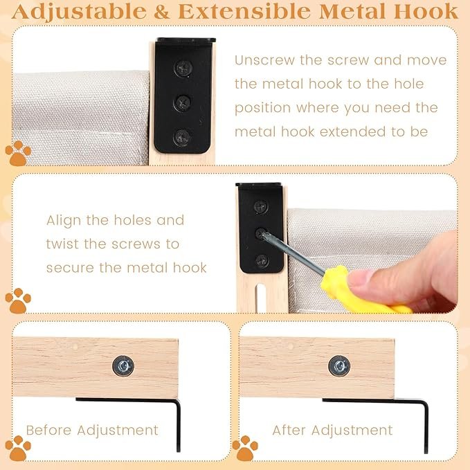 2 Suzile 2 Pack Cat Window Perches Cat Window Hammock for Large Cats Adjust Cat Bed with Wooden and Metal Frame Window Cat Seat Shelf for Indoor Windowsill Bedside Cabinet and Drawer Holds up to 33 Lbs