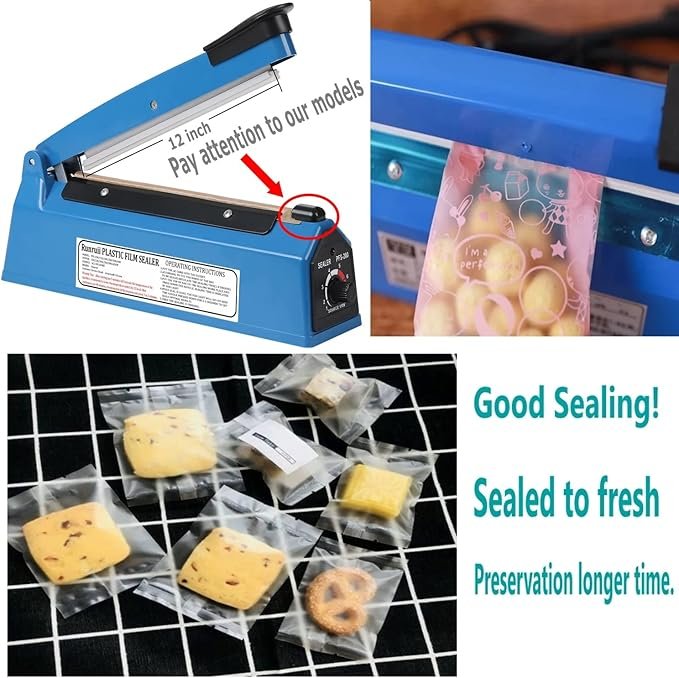 3 Impulse Heat Sealer Manual Bags Sealer Heat Sealing Machine 12 Inch Impulse Sealer Machine for Plastic Bags PE PP Bags with Extra Replace Element Grip