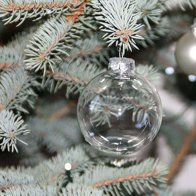 3 4E's Novelty 12 Pack 3.15 Inch Clear Glass Christmas Ornament Balls - Fillable Glass Ornaments for Crafts with Hanging Cord, Large 80mm Clear Ornament Balls for DIY, Glass Ornaments for Xmas Tree