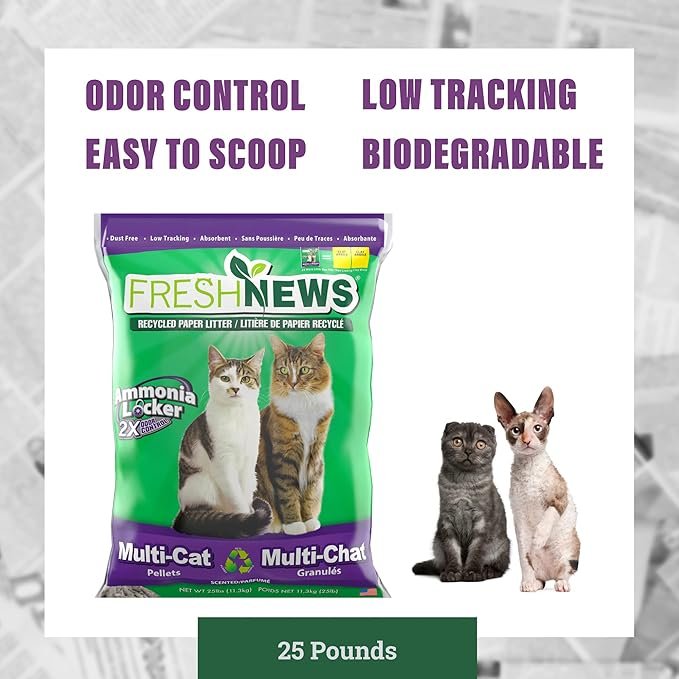 3 Fresh News Multi-Cat Non Clumping Paper Cat Litter, 25 Pound