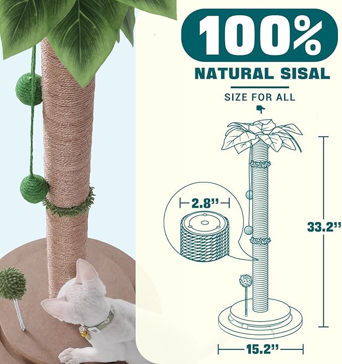4 Scratching Posts for Indoor Cats Adults - 33.2" Tall Cat Scratching Post with Sisal Rope - Cute Kitten Cat Tree Scratching Post with Interactive Ball Track