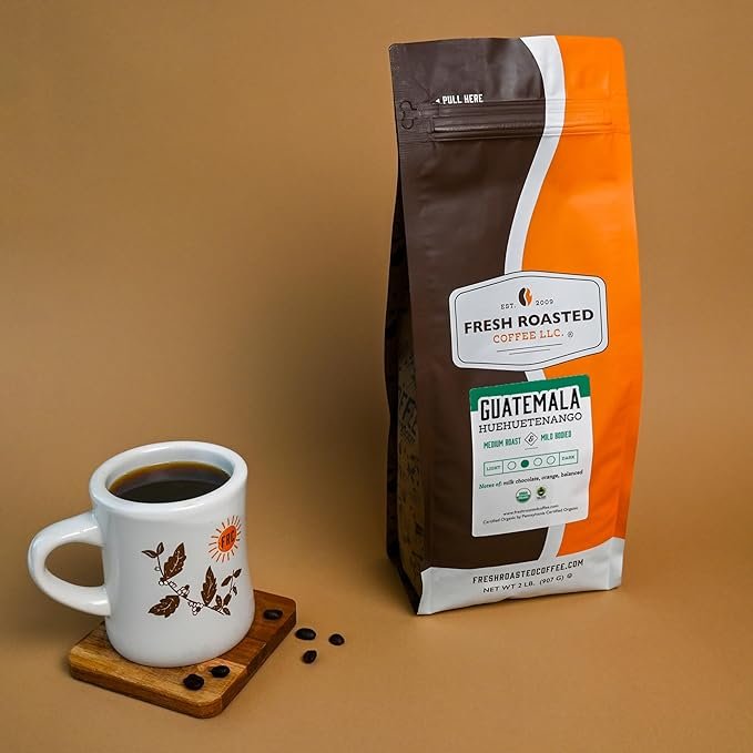 4 Fresh Roasted Coffee, Organic Guatemala Huehuetenango | 2 lb (32 oz) | Single Origin | Medium Roast | Mold & Mycotoxin Tested, Kosher | Whole Bean