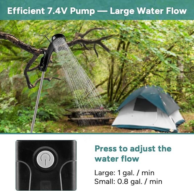 2 Dr. Prepare Portable Camping Shower, 5 Gallons/20L Collapsible Bucket with Pump, USB Rechargeable Battery, Two Shower Heads, Large Water Flow, Portable Shower for Camping, Beach, Outdoor Traveling