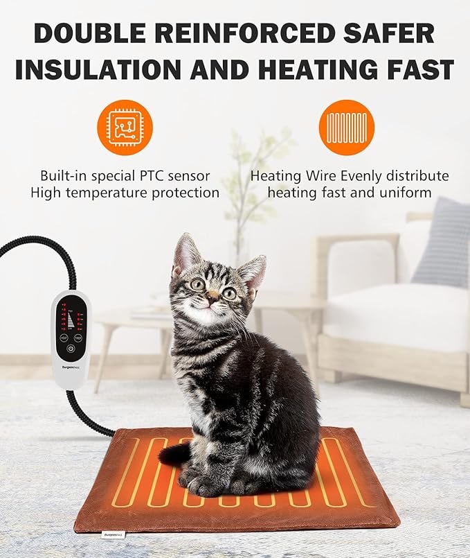 3 BurgeonNest Pet Heating Pad for Dogs Cats with Timer, 28" x 16" / 18" x 16" Upgraded Electric Heated Dog Cat Pad Temperature Adjustable Pet Bed Warmer Blanket Mat Auto Power-Off