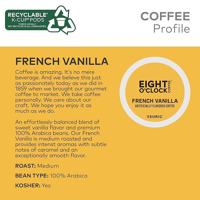 1 French Vanilla Coffee Pods, 72 Count, Light Roast with Keurig Single Serve K-Cup