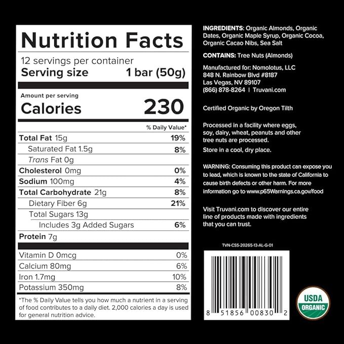 4 Truvani Plant Based Snack Bars | 7g Protein | 12 Pack Chocolate Brownie | Organic | Vegan | The Only Bar | Dairy, Soy, and Gluten Free | Keto | Individually Wrapped