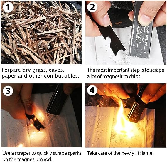 4 QHNRS Magnesium Fire Starter Waterproof Emergency Matches Survival Tool for Camping Hiking (Set of 4)