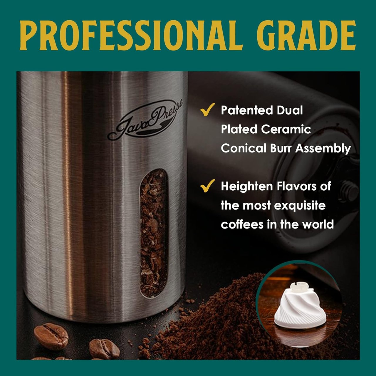 1 JavaPresse's Manual Coffee Grinder - Precision Coffee Bean Grinder with 18 Customizable Grind Levels, Premium Stainless Steel Manual Burr Coffee Grinder with Hand Crank - Exceptional Present, Ideal for Outdoor Adventures.